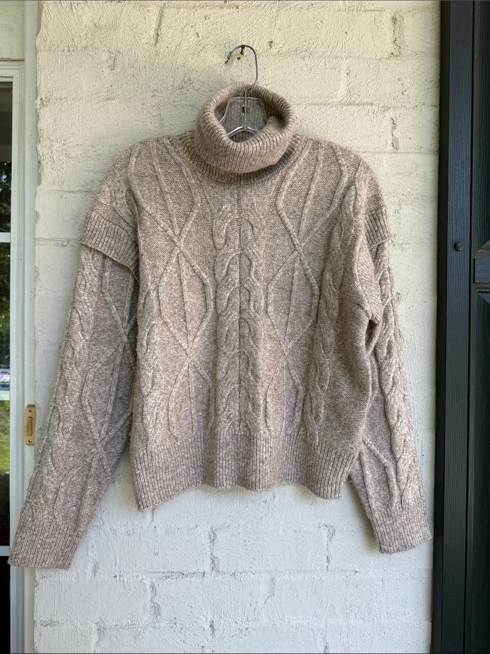 Elie Tahari Grey Chunky Cable-Knit Turtleneck Sweater Size Small